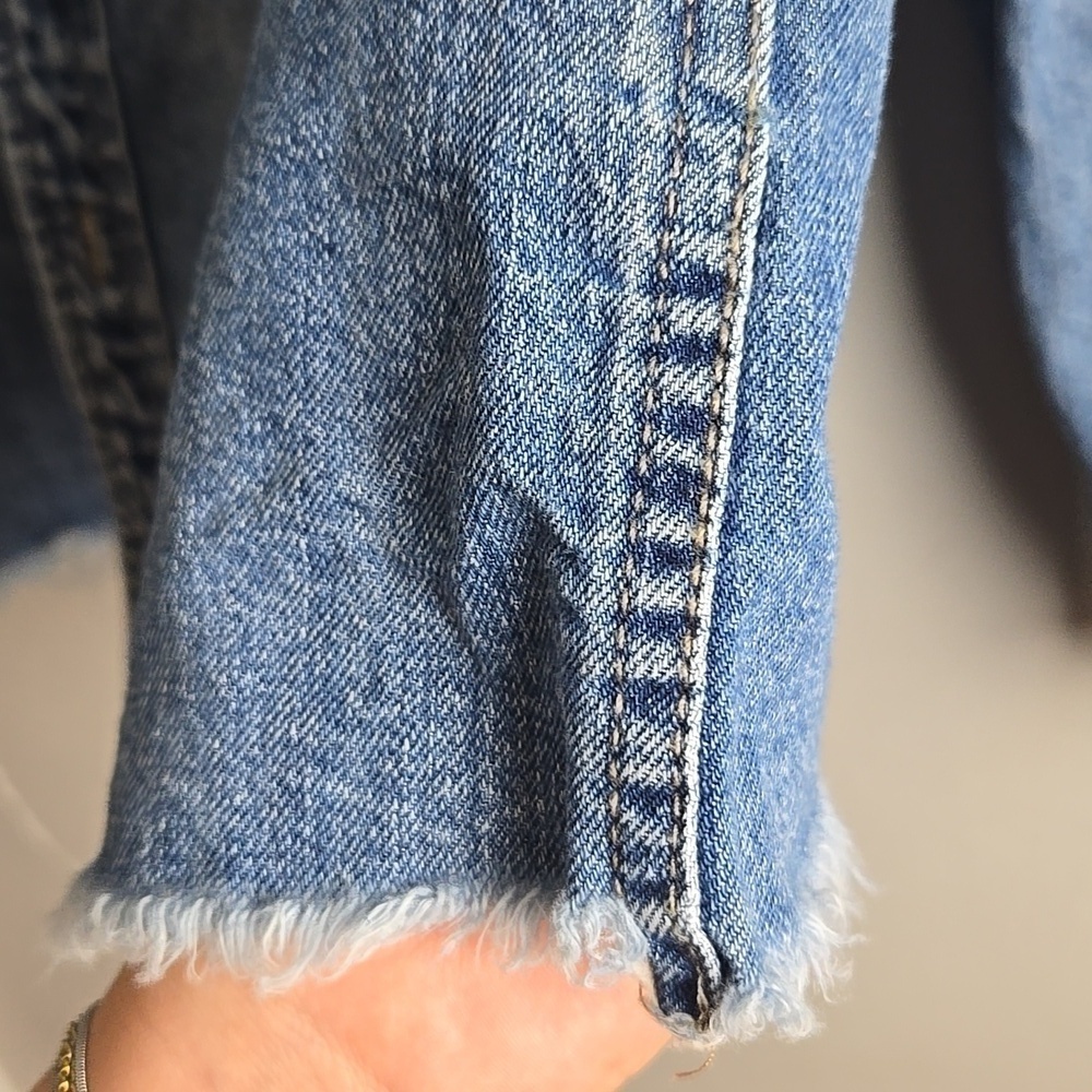 Pistola Distressed Cropped Blue Denim Jacket-Size Large - Picture 10 of 16